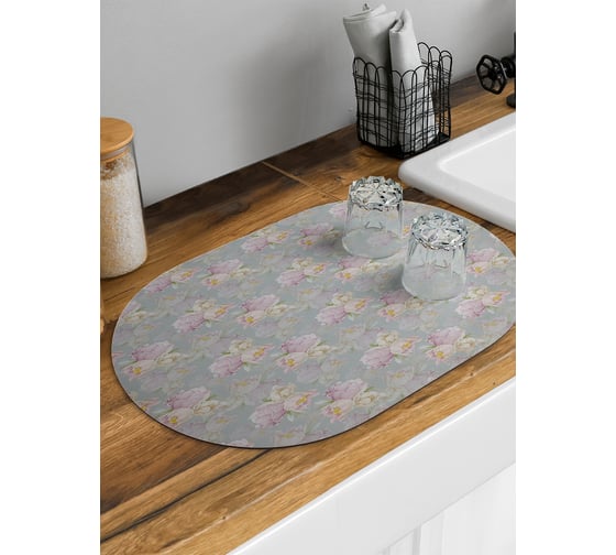 Коврик для сушки посуды JoyArty Нежные пионы овальный 58x38 см sbm_430086_58x38