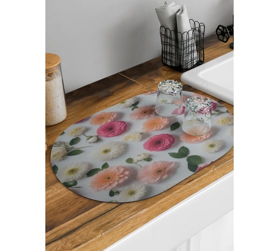Коврик для сушки посуды JoyArty Весенние цветы овальный 58x38 см sbm_430097_58x38