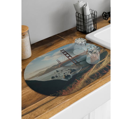 Коврик для сушки посуды JoyArty Золотые Ворота овальный 58x38 см sbm_430080_58x38 1