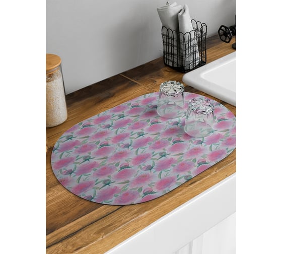 Коврик для сушки посуды JoyArty Акварельные пионы овальный 58x38 см sbm_430085_58x38 1