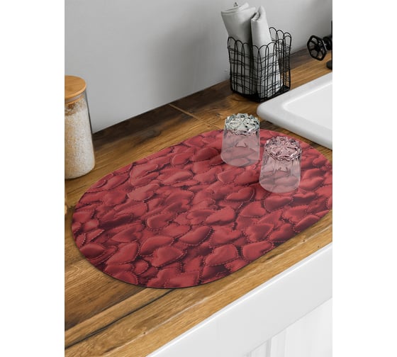 Коврик для сушки посуды впитывающий для кухни JoyArty Ажурные сердечки овальный 58x38 см sbm_422617_58x38 1