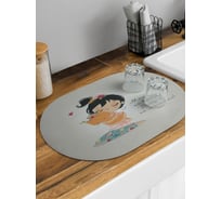 Коврик для сушки посуды впитывающий для кухни JoyArty Нежные объятия девочки с кошечкой овальный 58x38 см sbm_257136_58x38