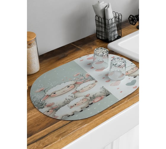 Коврик для сушки посуды JoyArty Милые овечки овальный 58x38 см sbm_sd3439_58x38 1