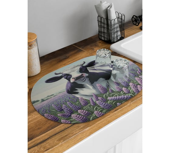 Коврик для сушки посуды JoyArty Корова на лугу овальный 58x38 см sbm_sd3449_58x38 1