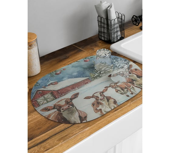 Коврик для сушки посуды JoyArty Зимняя ферма овальный 58x38 см sbm_sd3990_58x38 1