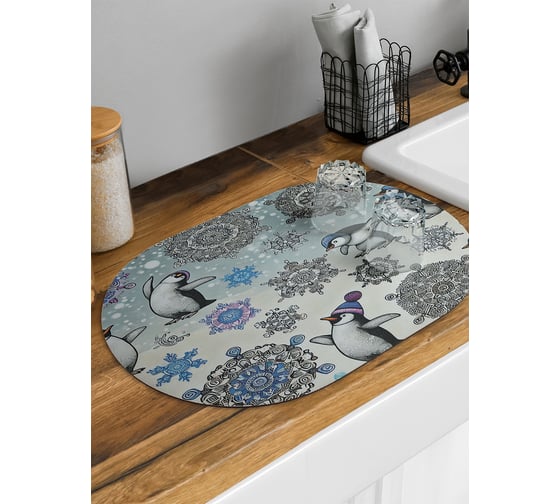 Коврик для сушки посуды JoyArty Снежные пингвины овальный 58x38 см sbm_sd3971_58x38 1