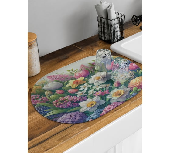 Коврик для сушки посуды JoyArty Поле весны овальный 58x38 см sbm_sd3533_58x38
