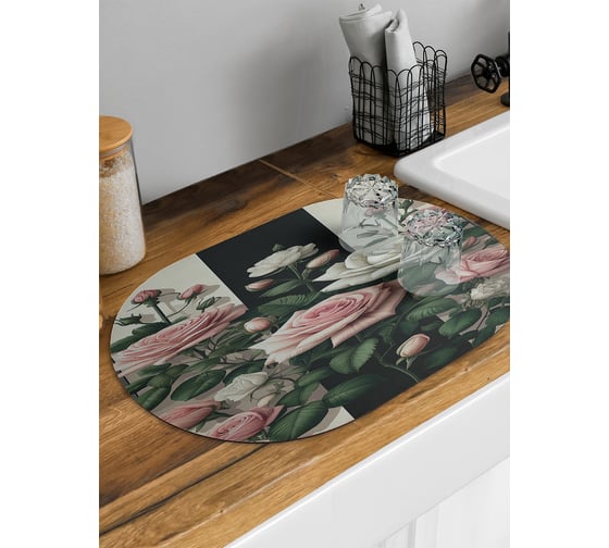Коврик для сушки посуды JoyArty Розы в полоску овальный 58x38 см sbm_sd3441_58x38 1