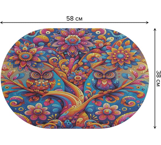 Коврик для сушки посуды JoyArty Цветные совы овальный 58x38 см sbm_sd3561_58x38