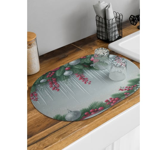 Коврик для сушки посуды JoyArty Сосульки в ели овальный 58x38 см sbm_sd3953_58x38 1