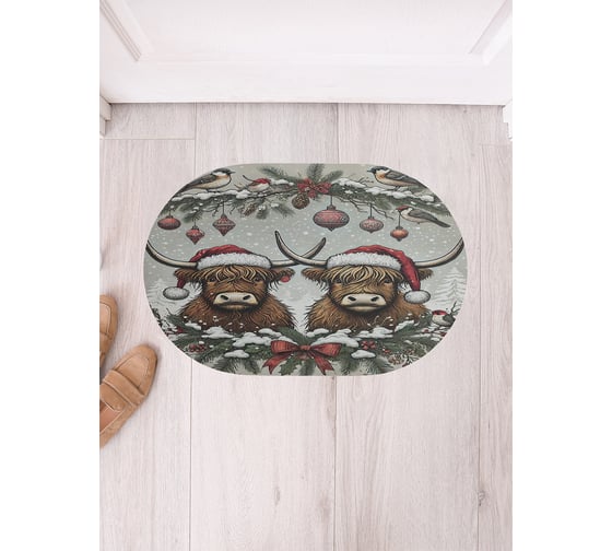 Коврик в прихожую JoyArty овальный Новогодние быки 58x38 см sbm_sd3959_58x38 1
