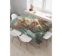 Прямоугольная тканевая скатерть на стол с рисунком JoyArty Играющий котик 120х145 см, серия Новый год и Рождество tc_sd3980_120x145