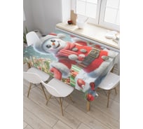 Прямоугольная тканевая скатерть на стол с рисунком JoyArty Счастливый снеговик 120х145 см, серия Новый год и Рождество tc_sd3928_120x145