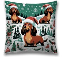 Декоративная наволочка на молнии JoyArty Таксы на прогулке 45x45 см, серия Новый год и Рождество sl_sd3878