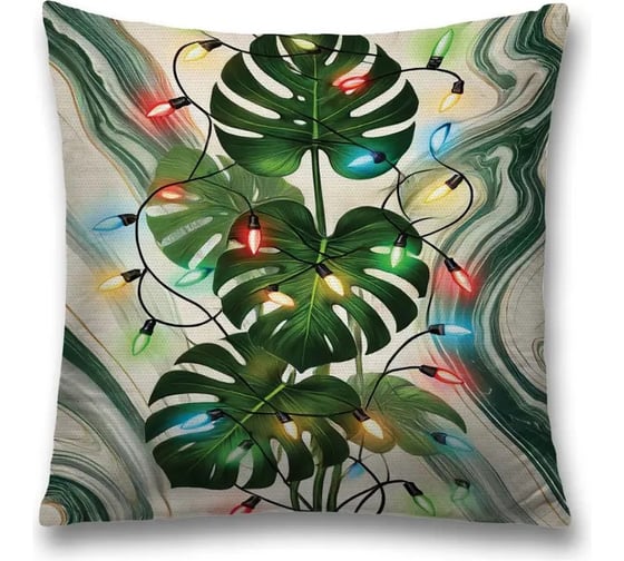 Декоративная наволочка на молнии JoyArty Монстера в огнях 45x45 см, серия Новый год и Рождество sl_sd3944 1