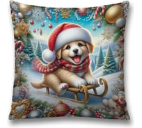 Декоративная наволочка на молнии JoyArty Счастливый щенок 45x45 см, серия Новый год и Рождество sl_sd3862