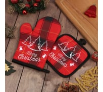 Кухонный набор из 2 предметов Доляна Christmas, прихватка 17*17 см, варежка 26*16 см, 100% п/э 9473779