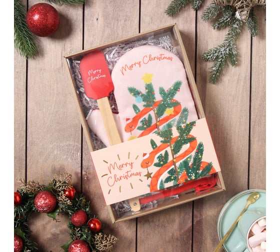 Набор подарочный Доляна Christmas варежка-прихватка, лопатка силикон 10479359 1