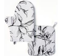 Набор кухонный Доляна Plant leaves, варежка 20x27 см, прихватка 19x19 см, 100% хлопок, 250 г/м2 10744947