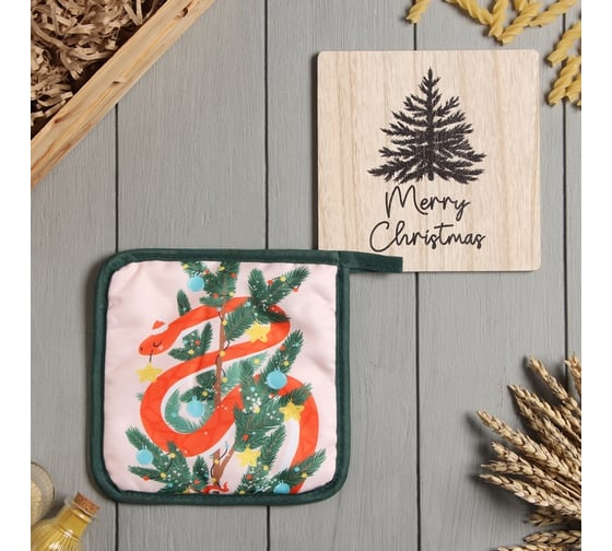 Набор кухонный Доляна Merry Christmas, подставка 15*15 см, прихватка 17*17 см 10256433 1