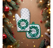 Кухонный набор из 2 предметов Доляна Christmas, прихватка 17*17 см, варежка-прихватка 26*16 см, 100% п/э 10439421