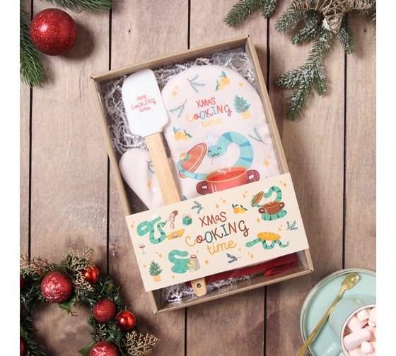 Набор подарочный Доляна XMAS варежка-прихватка, лопатка силикон 10479357 1