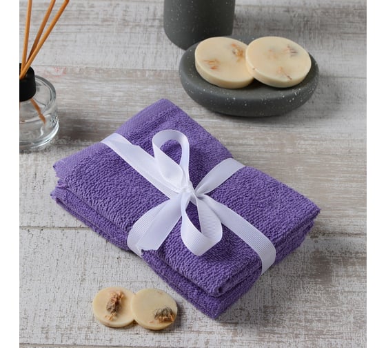 Набор махровых полотенец Экономь и Я "Violet" 30x30 см - 3 шт., 100% хлопок, 340 г/м2 10582585 1