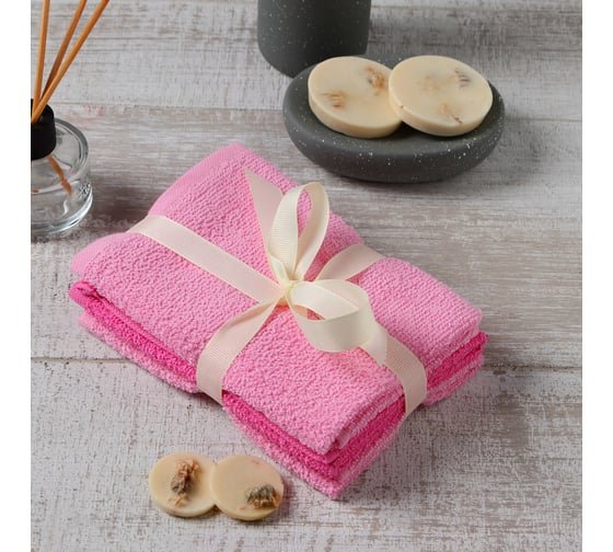 Набор махровых полотенец Экономь и Я "Pink" 30x30 см - 3 шт., 100% хлопок, 340 г/м2 10582582