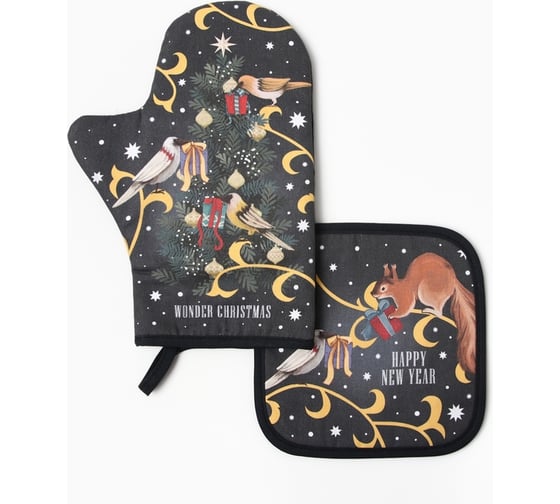 Кухонный набор Этель Wonder christmas варежка 20x28см, прихватка 19x19см, 100% хлопок 10366967 1