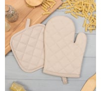 Кухонный набор Этель бежевый: варежка-прихватка 18x26 см,прихватка 18x18 см 9548894