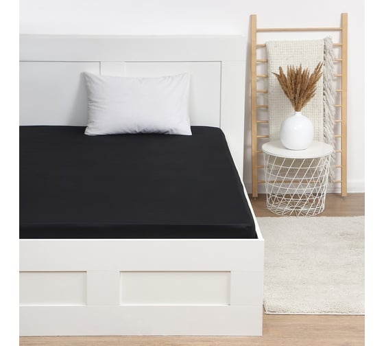 Простыня на резинке Этель Jet black 180х200х25 см, 100% хлопок, мако-сатин, 114г/м2 9515306 1