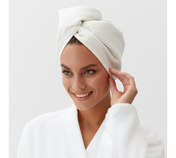 Полотенце-чалма для сушки волос Этель цвет белый, 73x28 см, 60% лен, 40% хлопок 10364668 1