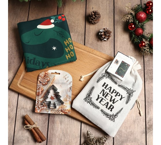 Набор полотенец Этель в мешочке Merry Xmas полотенце 40x70 см, формочки для запекания - 3 шт 10644937 1