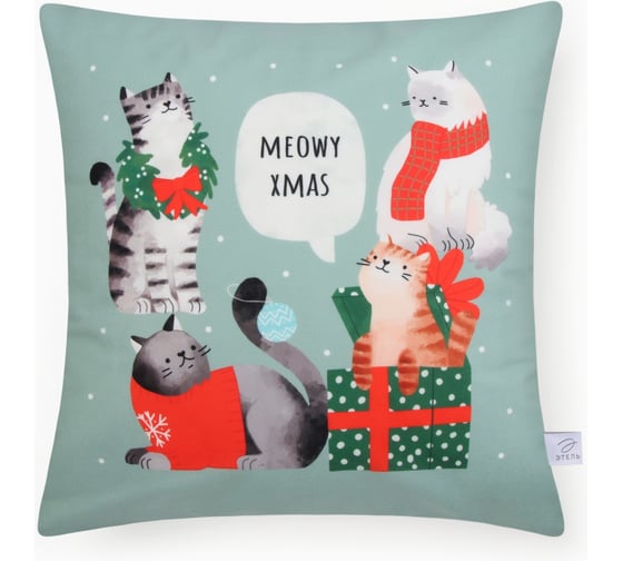 Чехол на подушку Этель Meow X-mas 40х40 см, 100% полиэстер, велюр 10495583