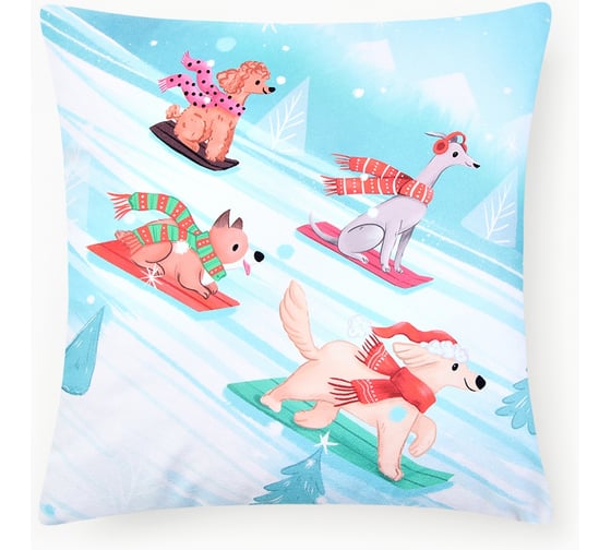 Чехол на подушку Этель Snowboarding dogs 40x40 см, 100% полиэстер, велюр 10401512