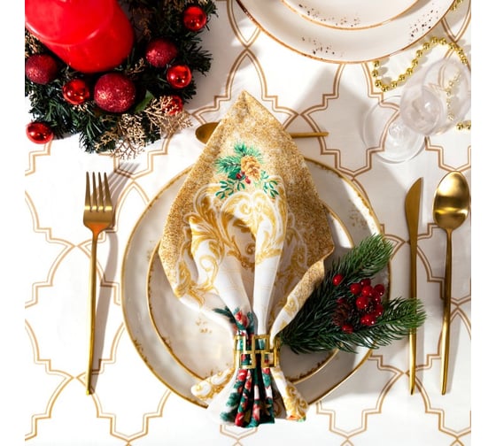 Набор салфеток Этель Golden Christmas 40x40 см 4 шт, 100% хлопок, саржа 190 гр/м2 7015800 1