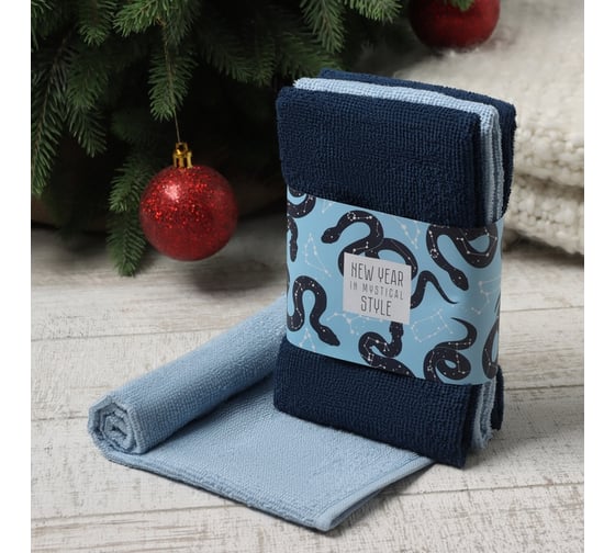 Набор махровых полотенец Этель "Звёздные змеи" 30x30 см, 3 шт, 340 г/м2, 100% хлопок 10715144 1