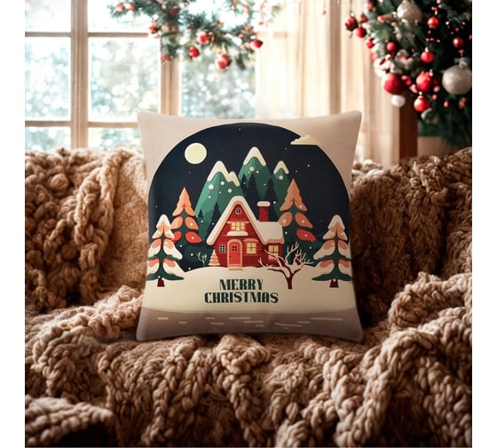 Чехол на подушку Этель "Merry Christmas" 40x40 см, 100% п/э 10402784