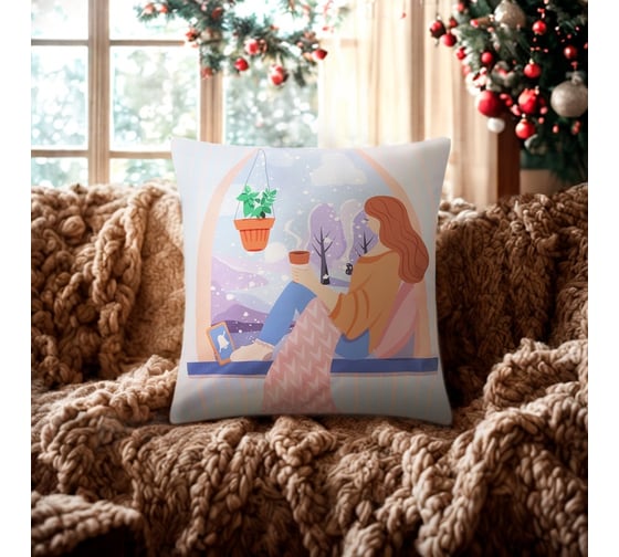 Чехол на подушку Этель "Зимние мечты" 40x40 см, 100% п/э 10402788