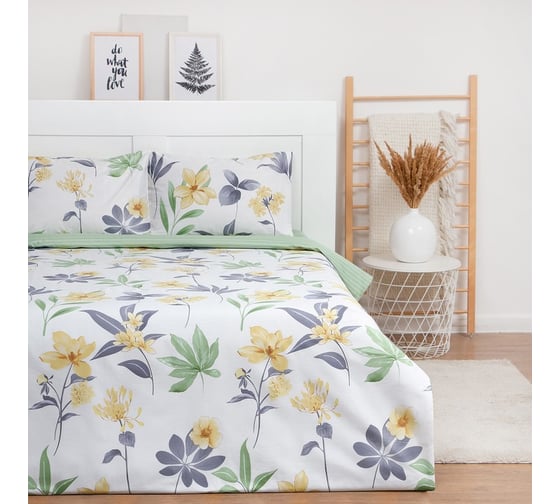Комплект постельного белья LoveLife евро Yellow flowers 200х217 см, 225х240 см, 50х70см-2шт, 100%хлопок, сатин, 125г/м² 9305069 1