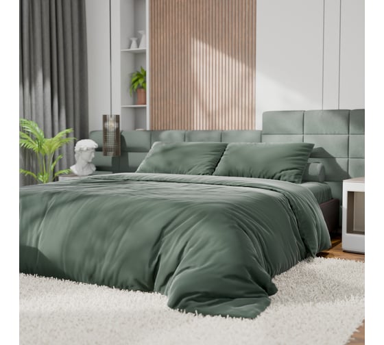 Комплект постельного белья Этель 1,5 сп Tencel 155х210 см, 160х245 см, 50х70см-2шт, цв. оливковый 10655041