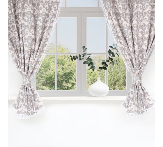 Комплект штор с подхватами для кухни Этель "Classic" 150x150 см, 2 шт., 100% хл, рогожка, 186г/м2 10658882 1