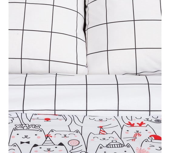 Комплект постельного белья Этель 1.5 сп Xmas cat 143х215 см, 150х214 см, 70х70 см - 2 шт, бязь 4935599