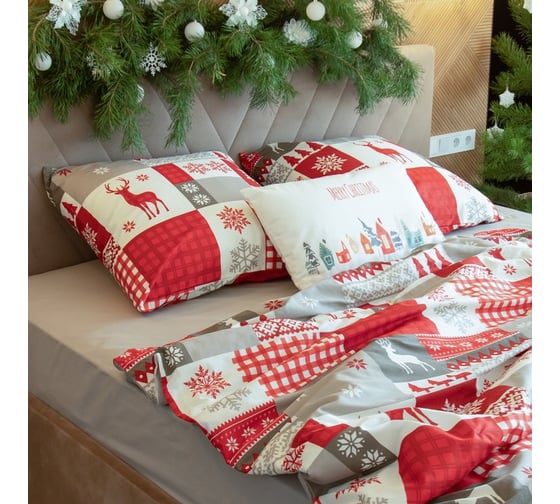 Комплект постельного белья Этель 1.5 сп New Year's patchwork 143х215 см, 150х214 см, 70х70 см 2 шт, бязь 125г/м2 9823655