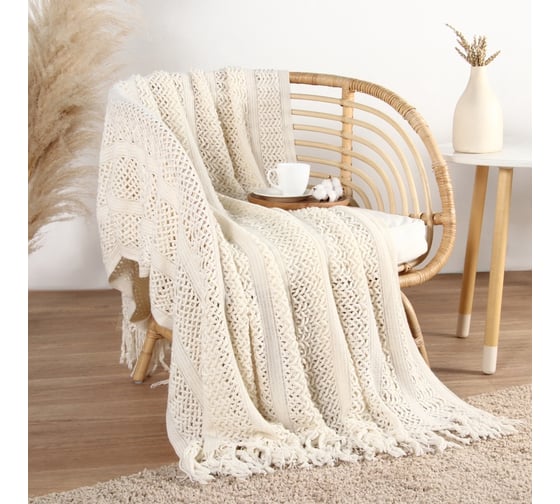 Плед Этель White knit 130х170 см, цв. белый, 100% акрил 10770943 1