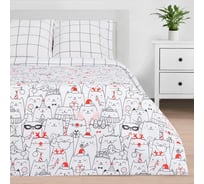 Комплект постельного белья Этель 2 сп Xmas cat 175х215 см, 200х220 см, 70х70 см - 2 шт, бязь 4935600