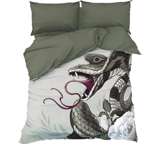 Комплект постельного белья Этель 2 сп Snake and roses 175х215 см, 200х220 см, 50х70 см - 2 шт, бязь 10383319 1