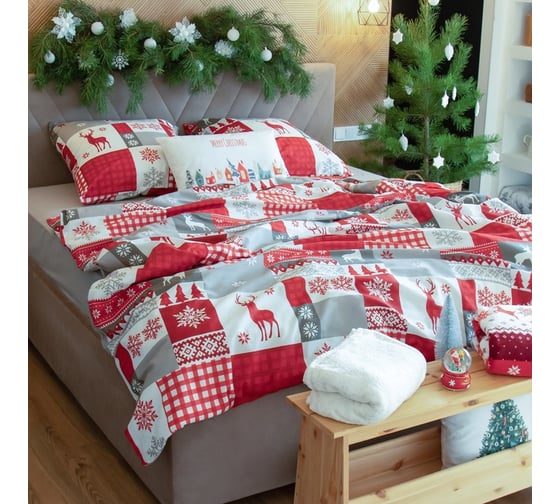 Комплект постельного белья Этель 2 сп New Year's patchwork 175х215 см, 200х220 см, 70х70 см -2 шт, бязь 125 г/м2 9823656