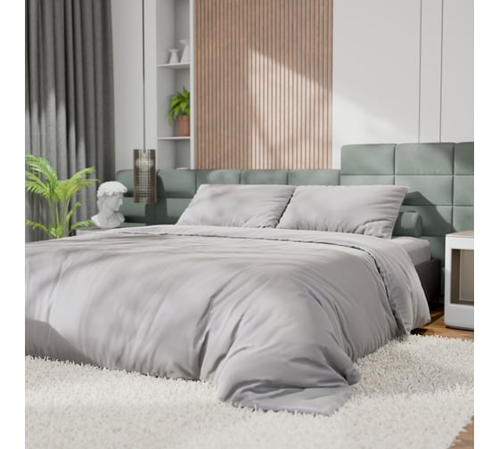 Комплект постельного белья Этель 2сп Tencel 180х210 см, 220х245 см, 50х70см-2шт, цв. светло-серый 10655064 1