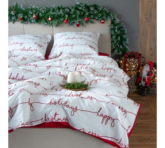 Комплект постельного белья Этель Дуэт Christmas letter 143х215 см - 2 шт, 220х240 см, 70х70 см - 2 шт, бязь 10383305 1